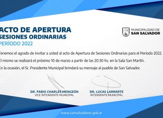 El Intendente brindará su mensaje en la Apertura se Sesiones Ordinarias